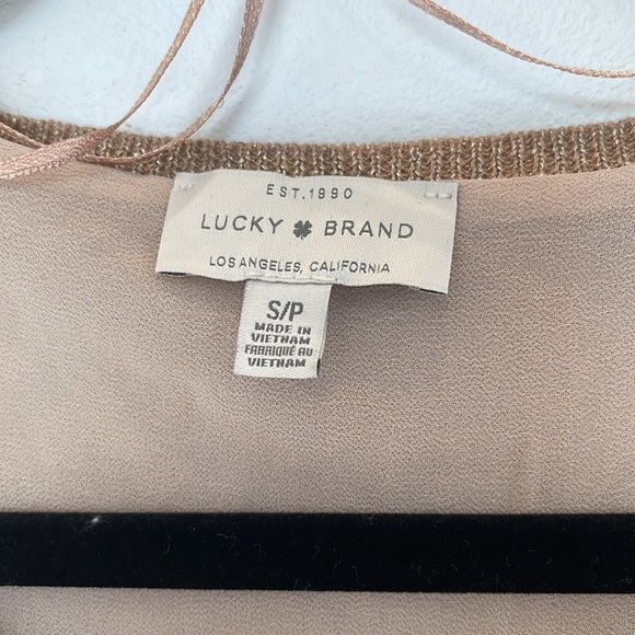 Lucky Brand Metallic Silvery Beige V-Neck Sweater Size S/P - Picture 3 of 9